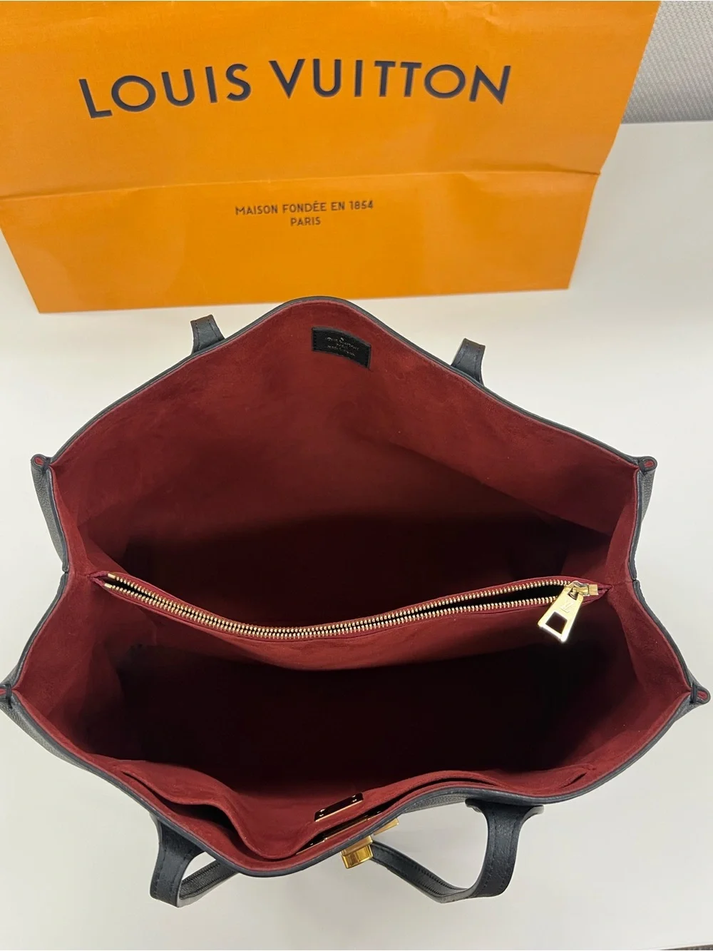 Louis Vuitton Black Leather LV Logo Lock me Shopper Tote Bag